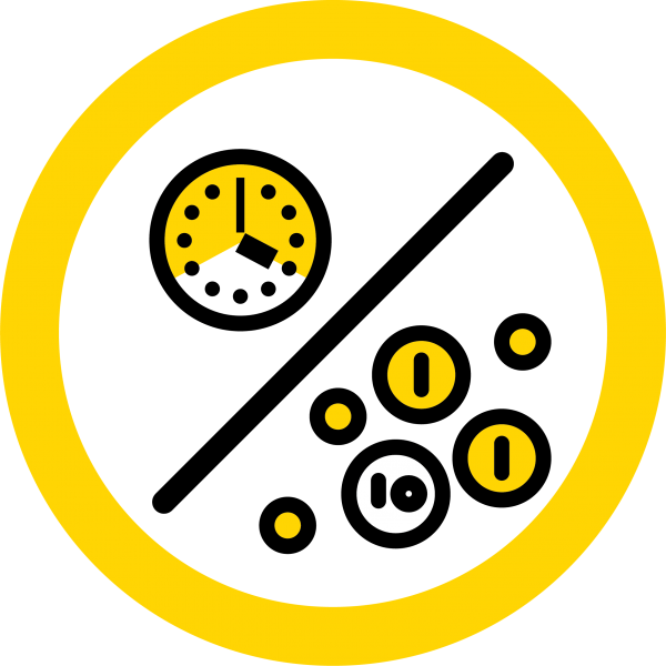 Piirroskuva, jossa kello ja kolikoita